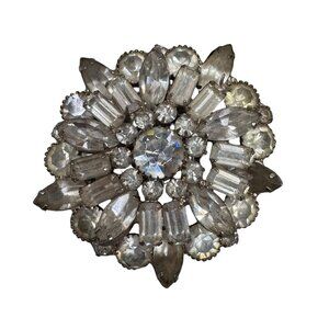 Vintage Statement Flapper Art Deco Crystal Rhinestone Brooch Pin Floral 2"